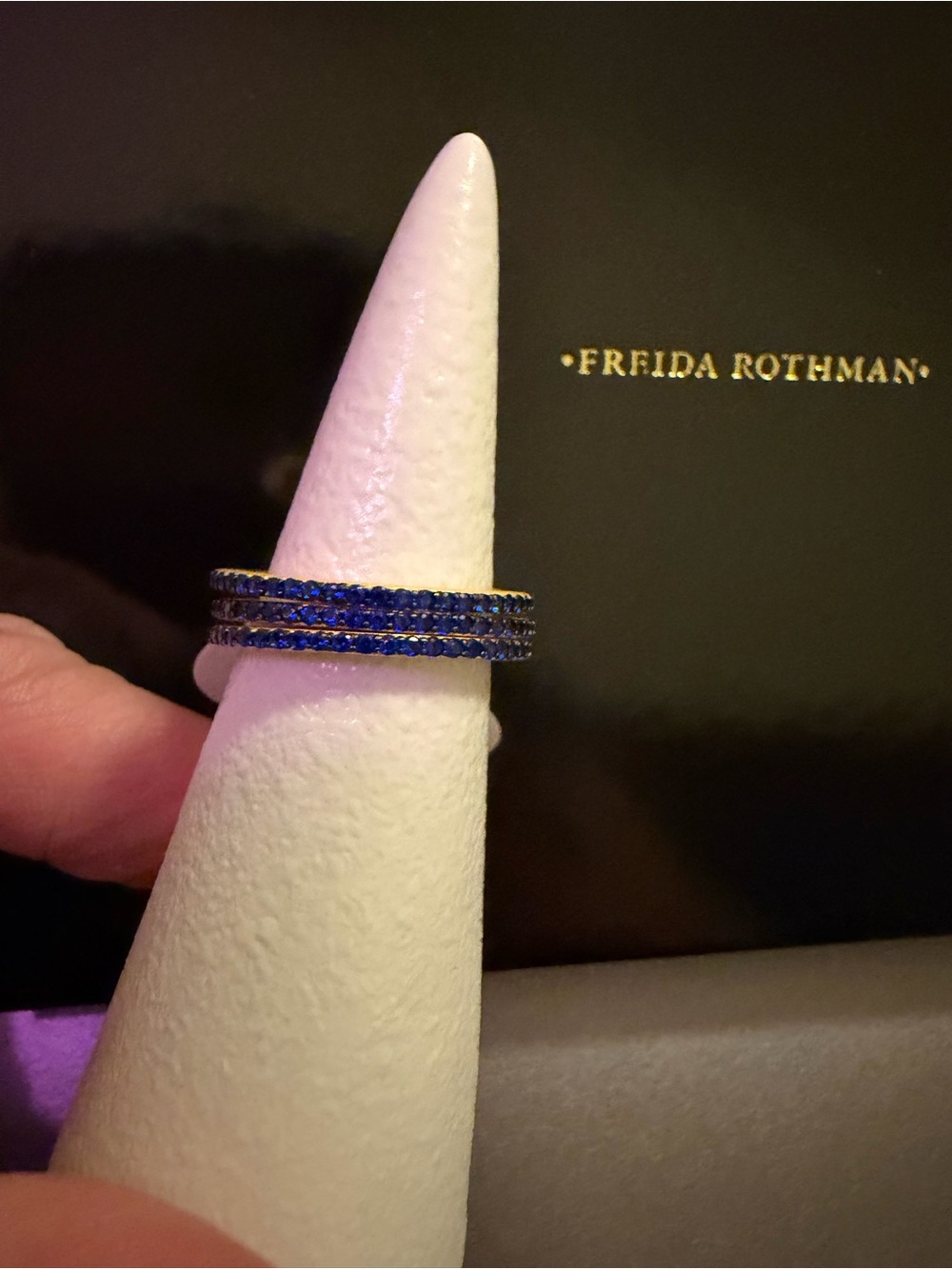 NWT Freida Rothman Blue Pavé Stackable Rings Matte Gold over Sterling Sz 8
